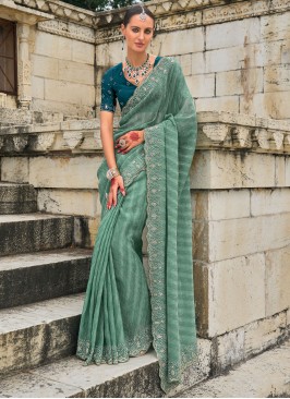 Tissue Sea Green Trendy Saree