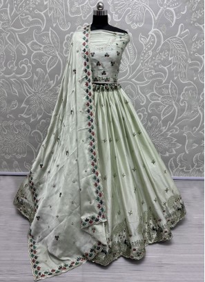 Titillating Green Fancy Silk Trendy Lehenga Choli