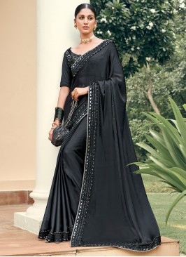 Titillating Grey Embroidered Contemporary Saree