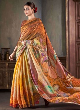 Titillating Print Rust Classic Saree