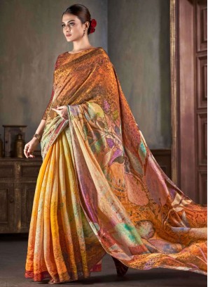 Titillating Print Rust Classic Saree