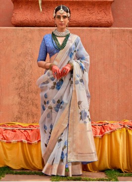 Topnotch Digital Print Aqua Blue Classic Saree