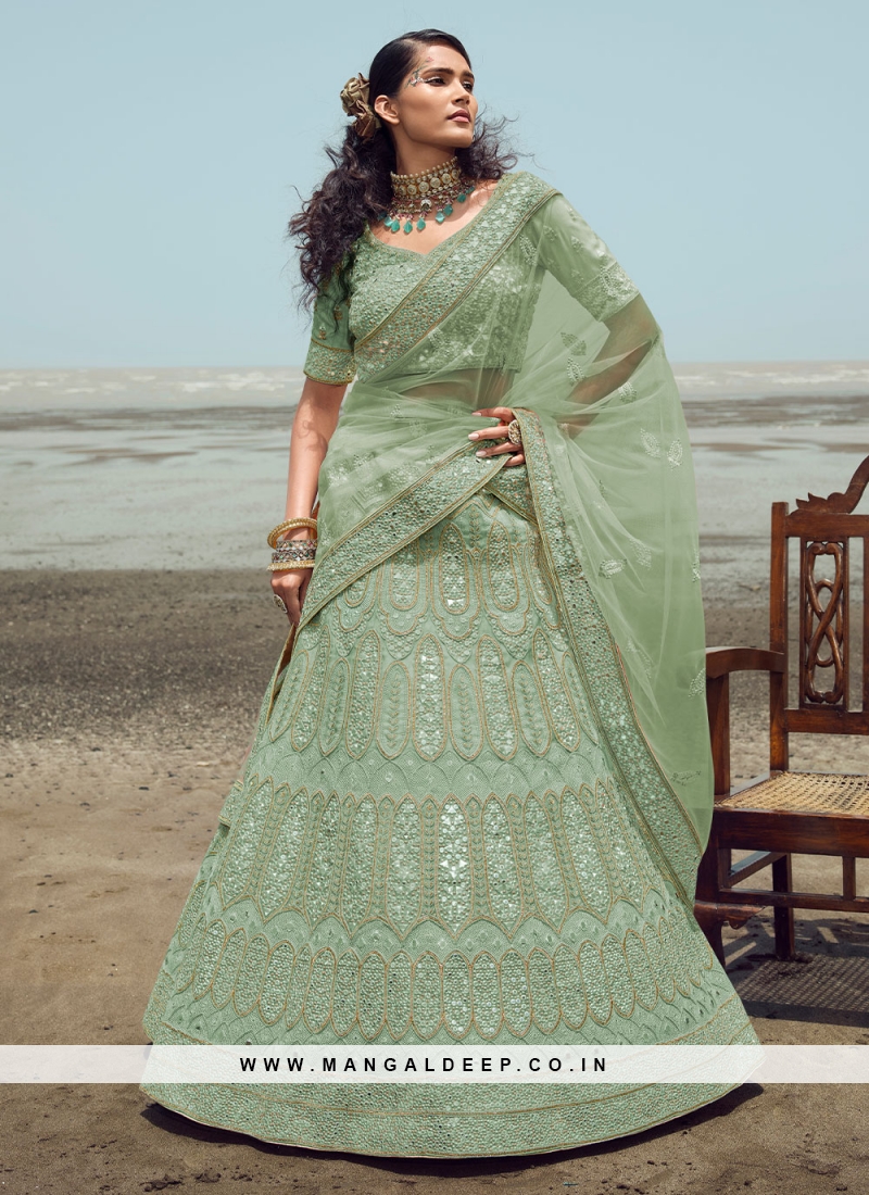 Gauhar Khan In Mint Green Gota Patti Lehenga with Green Embroidered Blouse  - ShopperBoard