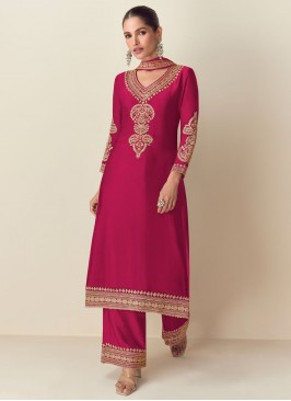 Topnotch Silk Rani Embroidered Designer Salwar Kameez