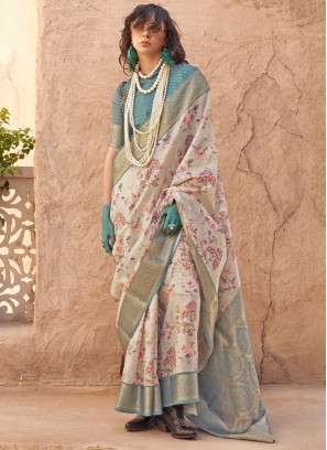 Traditional Saree Border Georgette in Cream