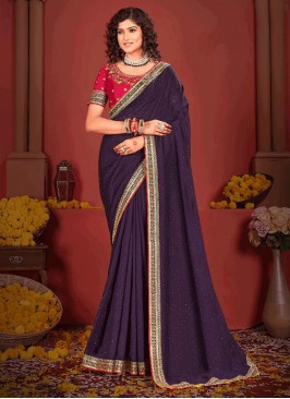 Traditional Saree Border Vichitra Silk in Purple