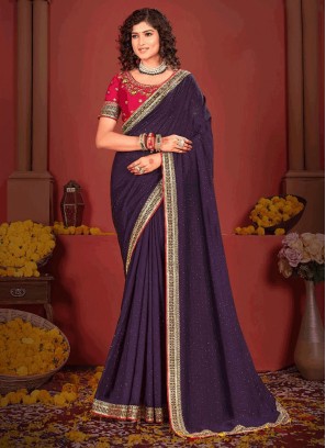 Traditional Saree Border Vichitra Silk in Purple