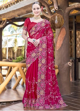 Traditional Saree Embroidered Jimmy Chu in Rani