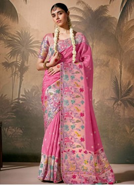 Traditional Saree Floral Patterns Silk in Pink