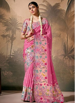 Traditional Saree Floral Patterns Silk in Pink