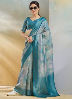 Transcendent Handloom silk Blue Trendy Saree