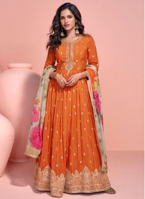 Trendy Gown Sequins Chinon in Orange