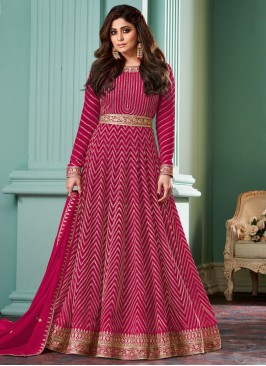 Trendy Gown Sequins Georgette in Hot Pink