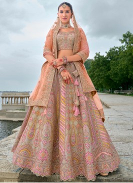 Trendy Lehenga Choli Khatli Work Silk in Grey