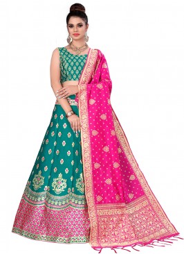 Trendy Lehenga Choli Woven Banarasi Silk in Rama