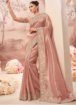 Trendy Peach Sequins Trendy Saree