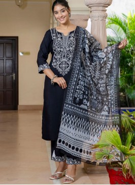 Trendy Salwar Kameez Embroidered Silk Blend in Black