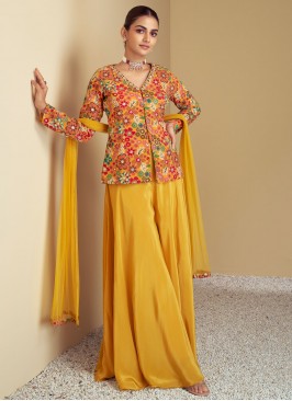 Trendy Salwar Kameez Sequins Chinon in Yellow