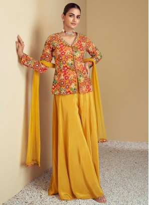 Trendy Salwar Kameez Sequins Chinon in Yellow