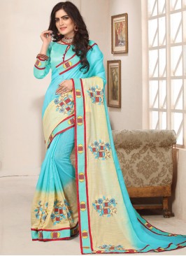 Trendy Saree Resham Cotton Silk in Aqua Blue