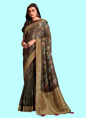 Trendy Saree Weaving Silk in Brown