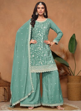 Turquoise Chinon Sequins Salwar Kameez