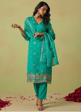 Turquoise Color Trendy Salwar Kameez