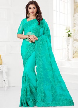 Turquoise Net Resham Classic Saree