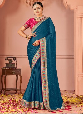 Turquoise Rangoli Embroidered Contemporary Saree