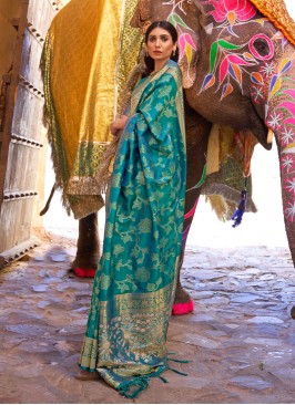 Turquoise Weaving Designer Traditional Saree