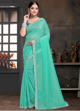 Turquoise Zircon Sangeet Contemporary Saree