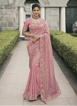 Tussar Silk Contemporary Saree in Pink