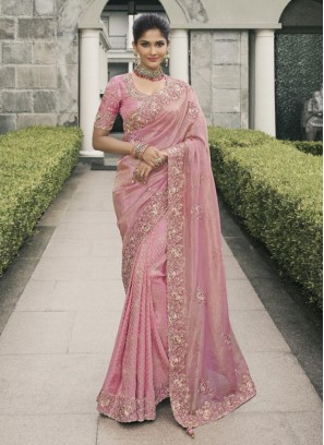 Tussar Silk Contemporary Saree in Pink