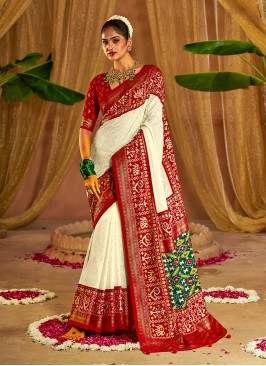 Tussar Silk Designer Saree in Off White