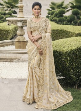 Tussar Silk Moti Cream Traditional Saree