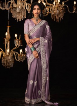 Tussar Silk Purple Sequins Trendy Saree