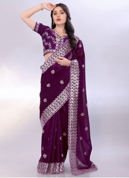 Tussar Silk Purple Traditional Saree