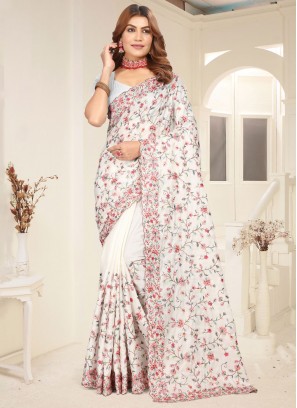 Tussar Silk White Contemporary Saree