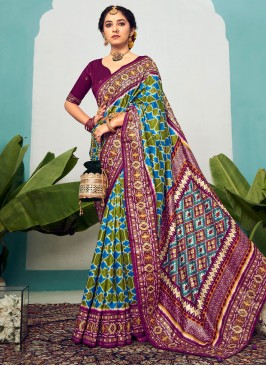 Unique Cotton Silk Blue and Green Classic Saree