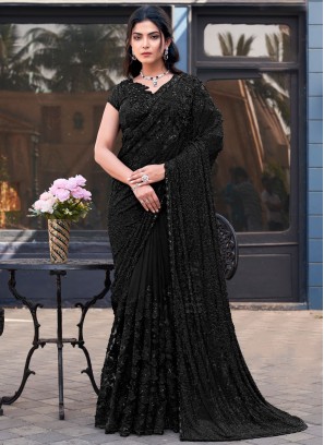 Unique Fancy Fabric Black Beads Designer Saree