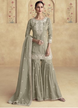 Urbane Grey Silk Readymade Salwar Kameez