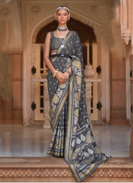 Urbane Woven Banarasi Silk Grey Saree