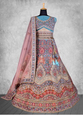 Velvet Diamond Designer Lehenga Choli in Blue