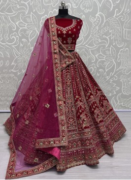 Velvet Dimond Designer Lehenga Choli in Rani and Red