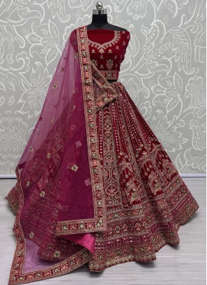 Velvet Dimond Designer Lehenga Choli in Rani and Red