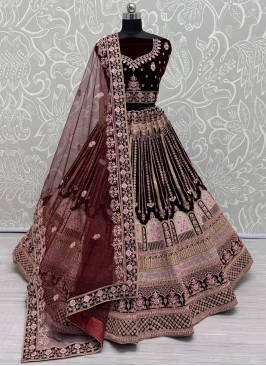 Velvet Dori Work Maroon Trendy Lehenga Choli