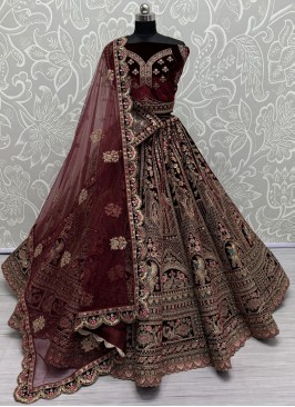 Velvet Fancy Maroon Trendy Lehenga Choli