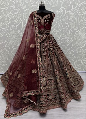 Velvet Fancy Maroon Trendy Lehenga Choli