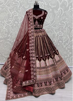 Velvet Maroon Lehenga Choli