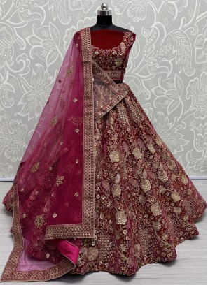 Velvet Pink and Rani Dori Work Lehenga Choli